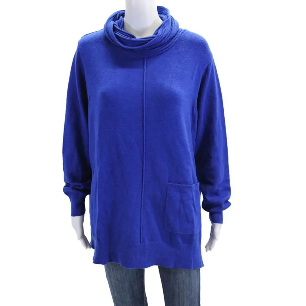 Renuar Womens Turtleneck Long Sleeve Medium Knit Sweater Solid Blue Size S